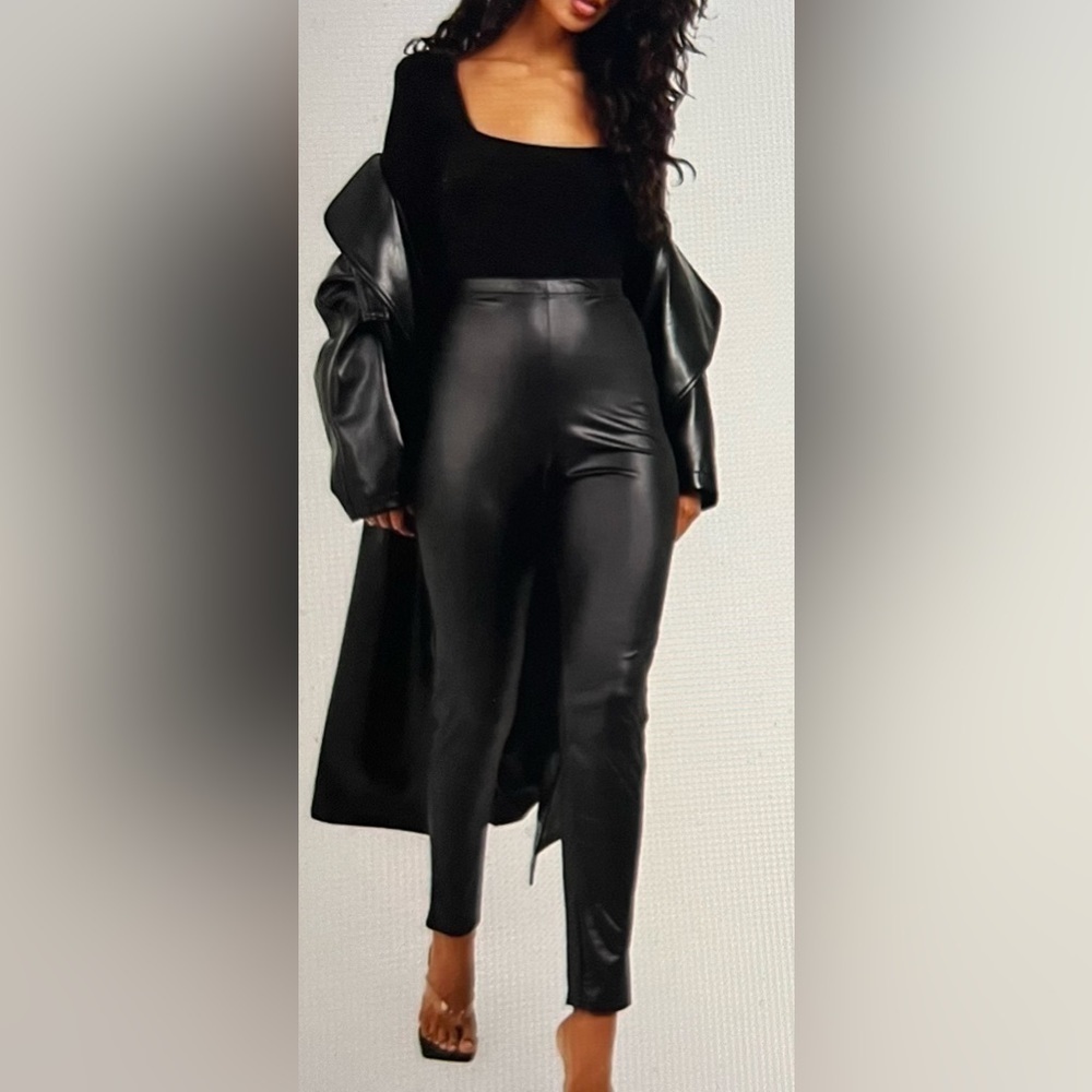 BOOHOO SUPER STRETCH FAUX LEATHER HIGH WAIST TROUSERS Sz 12